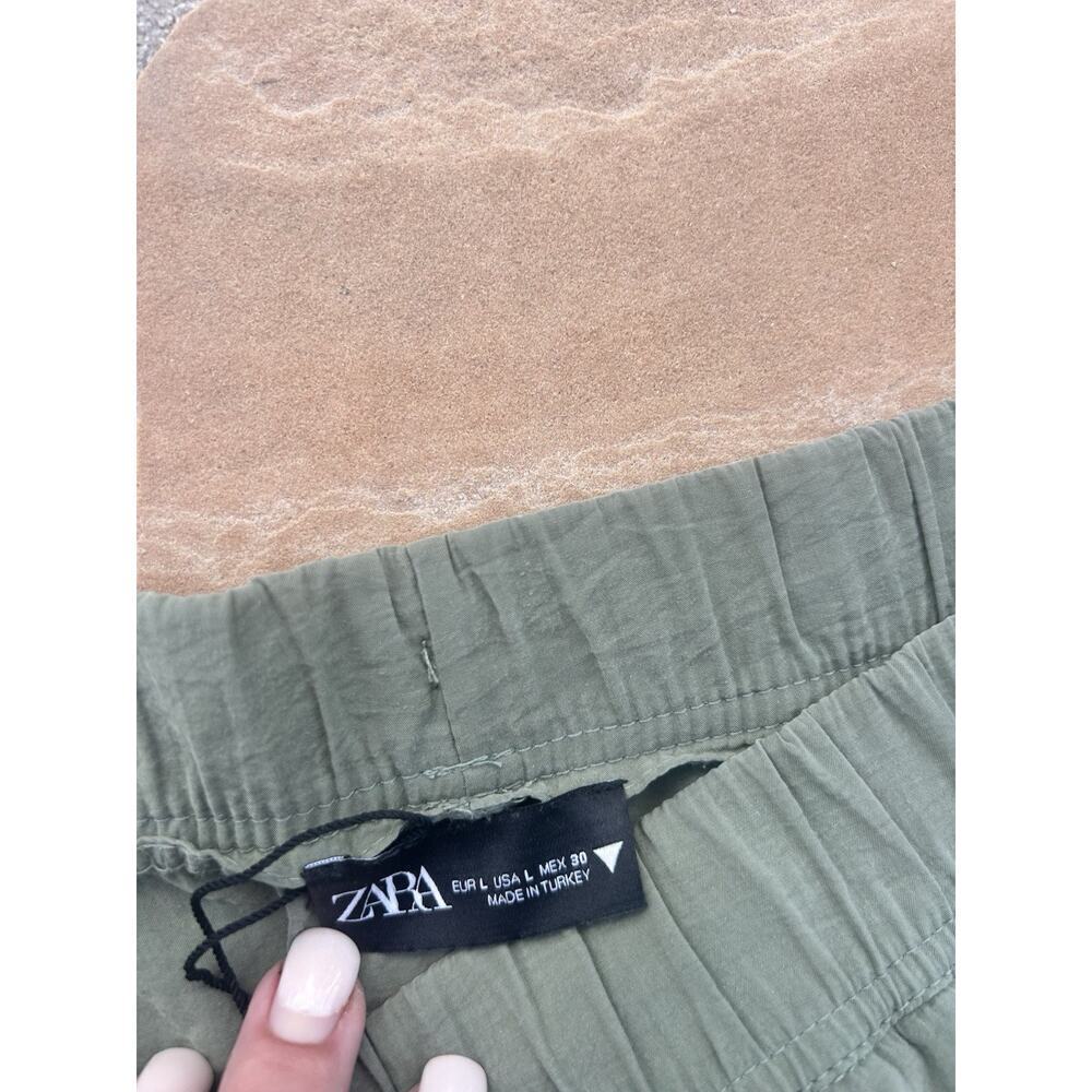 Zara Drawstring Jogger Pants Olive Green Pull On Size Large Pre-owned - Picture 2 of 3